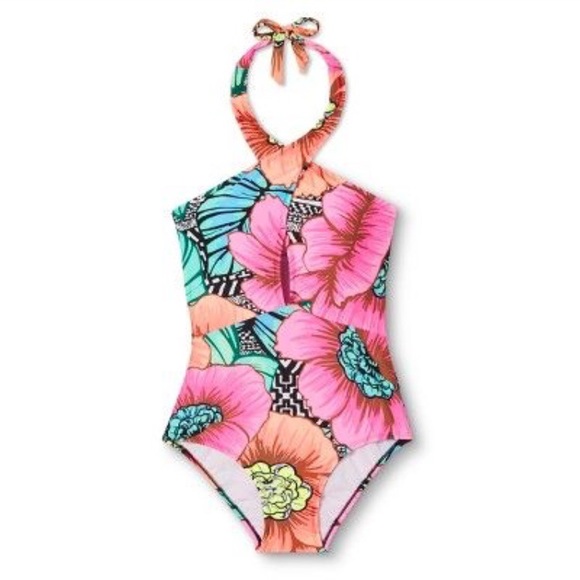 Tropical High-Neck Wrap One-Piece Swimsuit - Picture 3 of 3